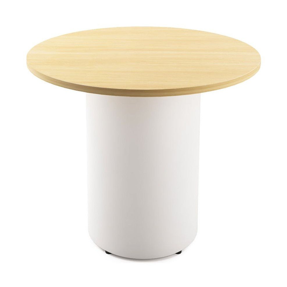 Drum Base Table 1200mm Dia X 730mm H Natural Oak Black Powdercoat - Office Furniture Company