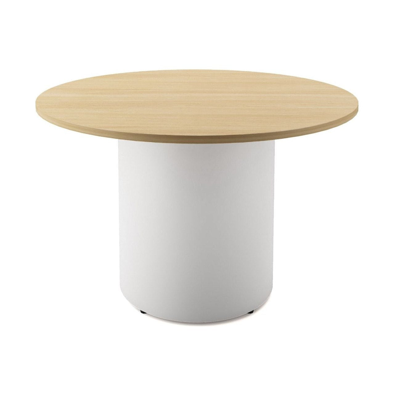 Drum Base Table 1200mm Dia X 730mm H Natural Oak White Powdercoat - Office Furniture Company