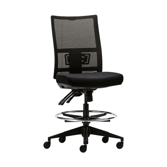 EKO Mesh Ergonomic Drafting Chair No Arms Fixed Seat Depth Black Nylon Base - Office Furniture Company