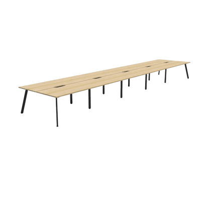 Eternity 10 Person Double Sided Workstations 10 x 1200x750 Natural Oak Black Powdercoat