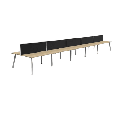Eternity 10 Person Double Sided Workstations with Screen 10 x 1200x750 / Natural Oak Top / Black Frame / Black Screen / White Frame