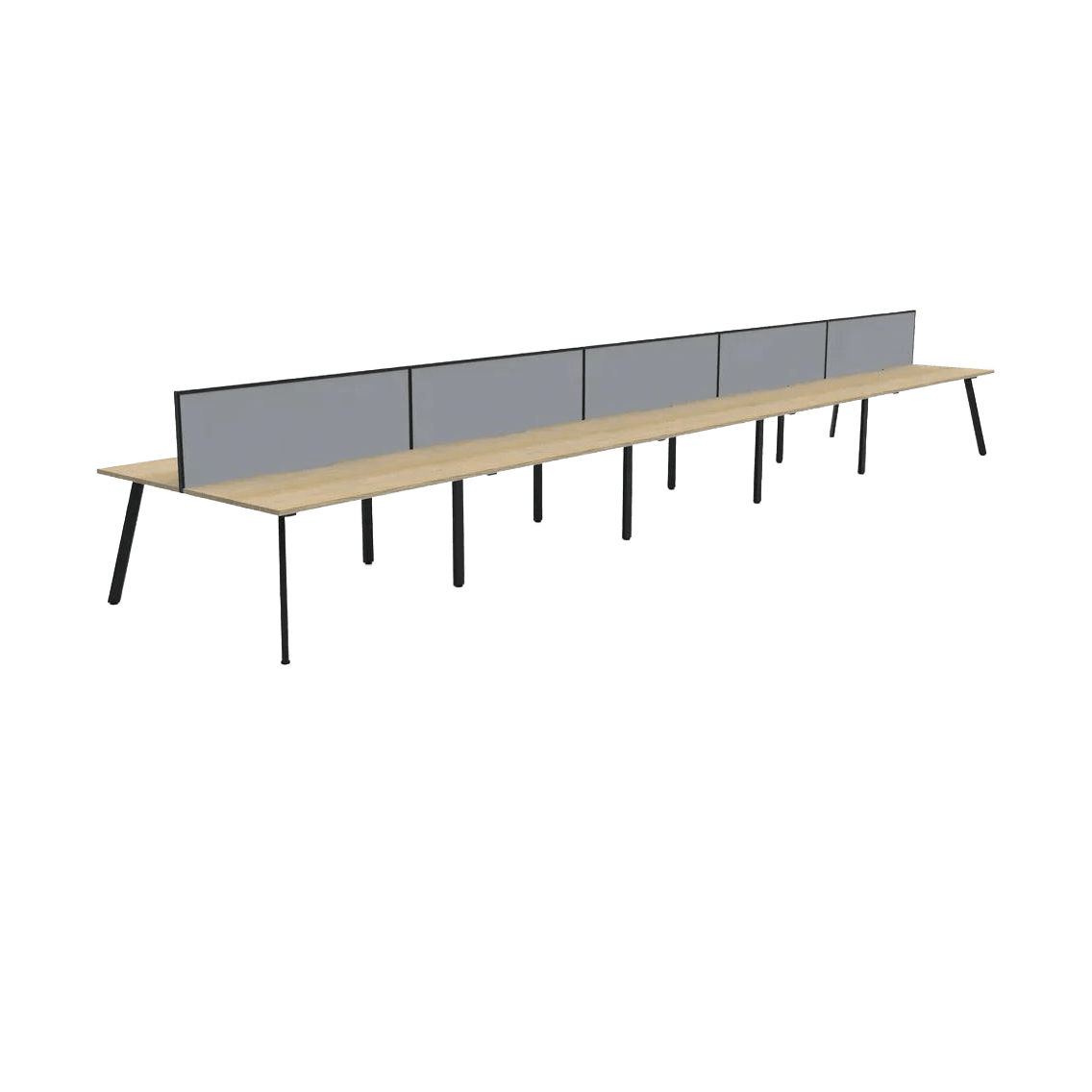 Eternity 10 Person Double Sided Workstations with Screen 10 x 1200x750 / Natural Oak Top / Black Frame / Grey Screen / Black Frame