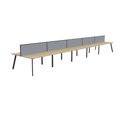 Eternity 10 Person Double Sided Workstations with Screen 10 x 1200x750 / Natural Oak Top / Black Frame / Grey Screen / Black Frame
