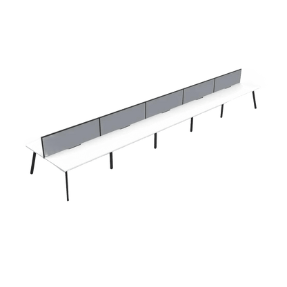 Eternity 10 Person Double Sided Workstations with Screen 10 x 1200x750 / White Top / Black Frame / Grey Screen / Black Frame