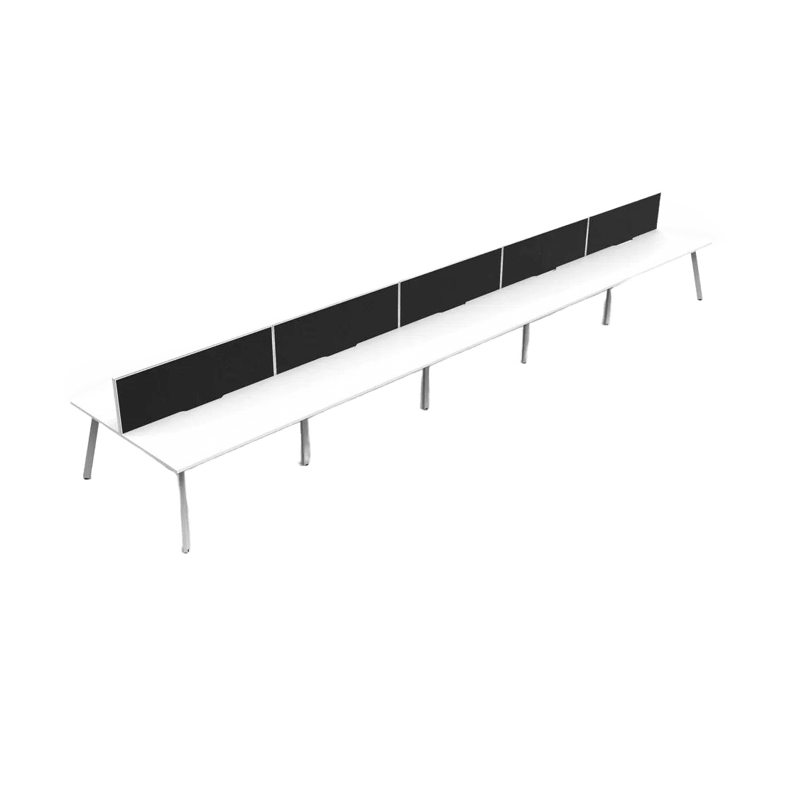 Eternity 10 Person Double Sided Workstations with Screen 10 x 1200x750 / White Top / White Frame / Black Screen / White Frame