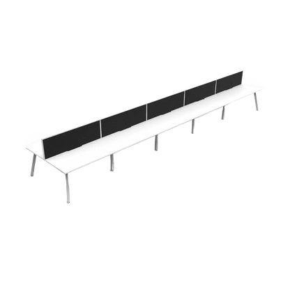 Eternity 10 Person Double Sided Workstations with Screen 10 x 1200x750 / White Top / White Frame / Black Screen / White Frame