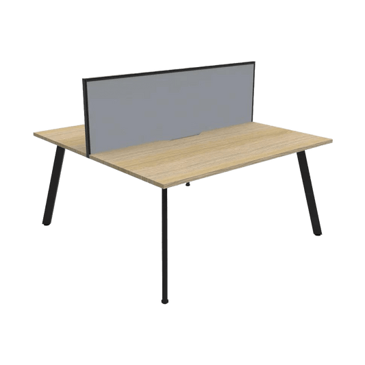 Eternity 2 Person Double Sided Workstations with Screen 2 X ( 1200 X 750 ) Natural Oak Top / Black Frame Grey Screen with Black Frame - Office Furniture Company