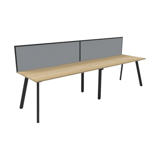 Eternity 2 Person Single Sided Workstation with Screen in Natural Oak 2 X ( 1200 X 750 ) Black Powdercoat Grey Screen with Black Frame - Office Furniture Company
