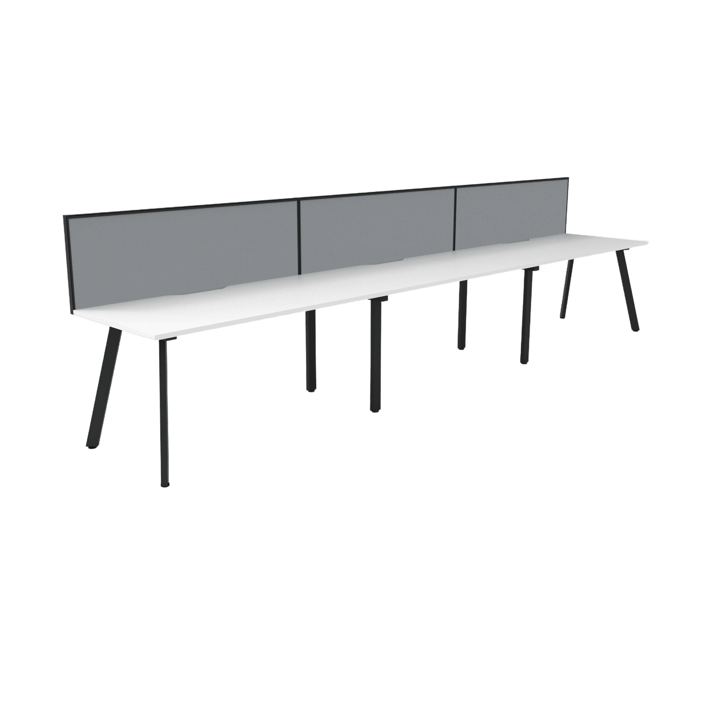 Eternity 3 Person Single Sided Workstation with Screen 3 x 1200x750 Black Powdercoat Grey Screen / Black Frame