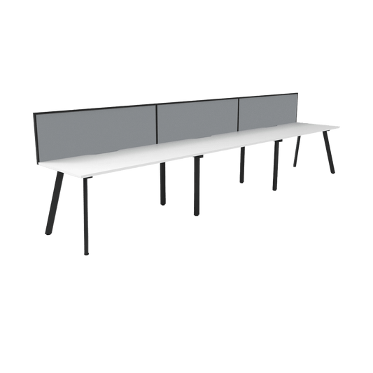 Eternity 3 Person Single Sided Workstation with Screen 3 X ( 1200 X 750 ) Black Powdercoat Grey Screen with Black Frame - Office Furniture Company