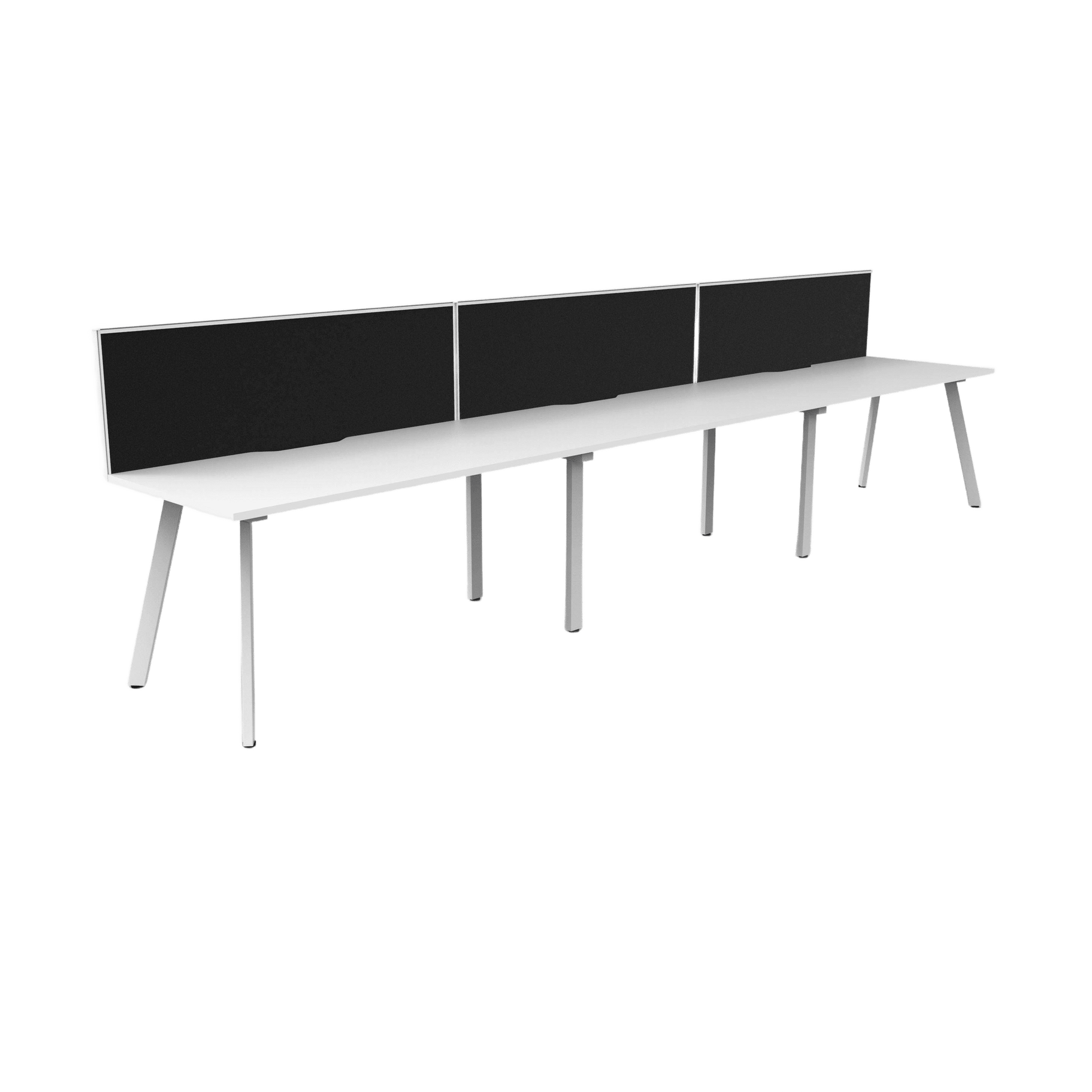 Eternity 3 Person Single Sided Workstation with Screen 3 x 1200x750 White Powdercoat Black Screen / White Frame