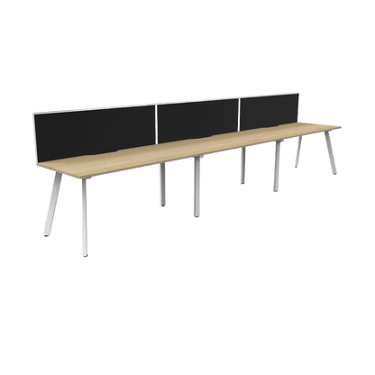 Eternity 3 Person Single Sided Workstation with Screen in Natural Oak 3 x 1200x750 / White Powdercoat / Black Screen / White Frame