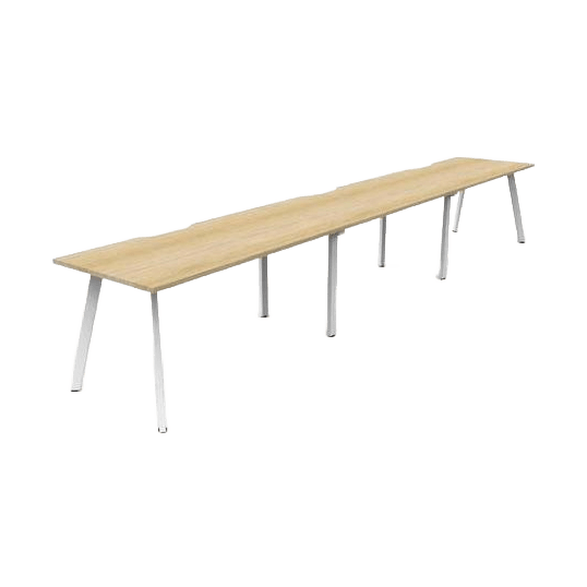 Eternity 3 Person Single Sided Workstations 3 x 1200x750 / Natural Oak / White Powdercoat
