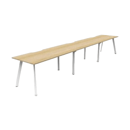 Eternity 3 Person Single Sided Workstations 3 X ( 1200 X 750 ) Natural Oak White Powdercoat - Office Furniture Company