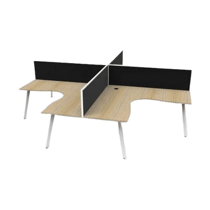 Eternity 4 Person Corner Workstation with Black Screens 3000x3000 Natural Oak White Powdercoat