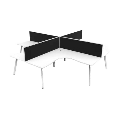 Eternity 4 Person Corner Workstation with Black Screens 3000x3000 White White Powdercoat