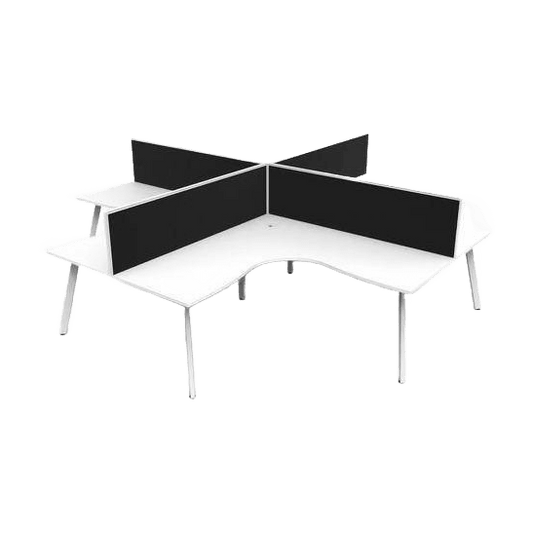 Eternity 4 Person Corner Workstation with Black Screens 3000 X 3000 Natural White White Powdercoat - Office Furniture Company