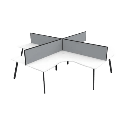 Eternity 4 Person Corner Workstation with Grey Screens 3000x3000 White Black Powdercoat