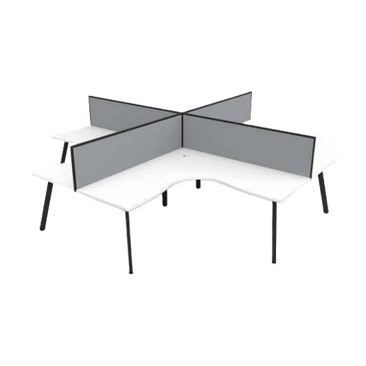Eternity 4 Person Corner Workstation with Grey Screens 3000 X 3000 Natural White Black Powdercoat - Office Furniture Company