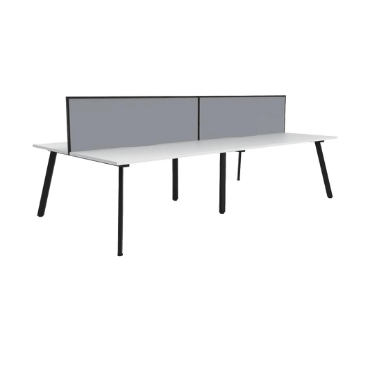 Eternity 4 Person Double Sided Workstations with Screen 4 X ( 1200 X 750 ) Natural White Top / Black Frame Grey Screen with Black Frame - Office Furniture Company