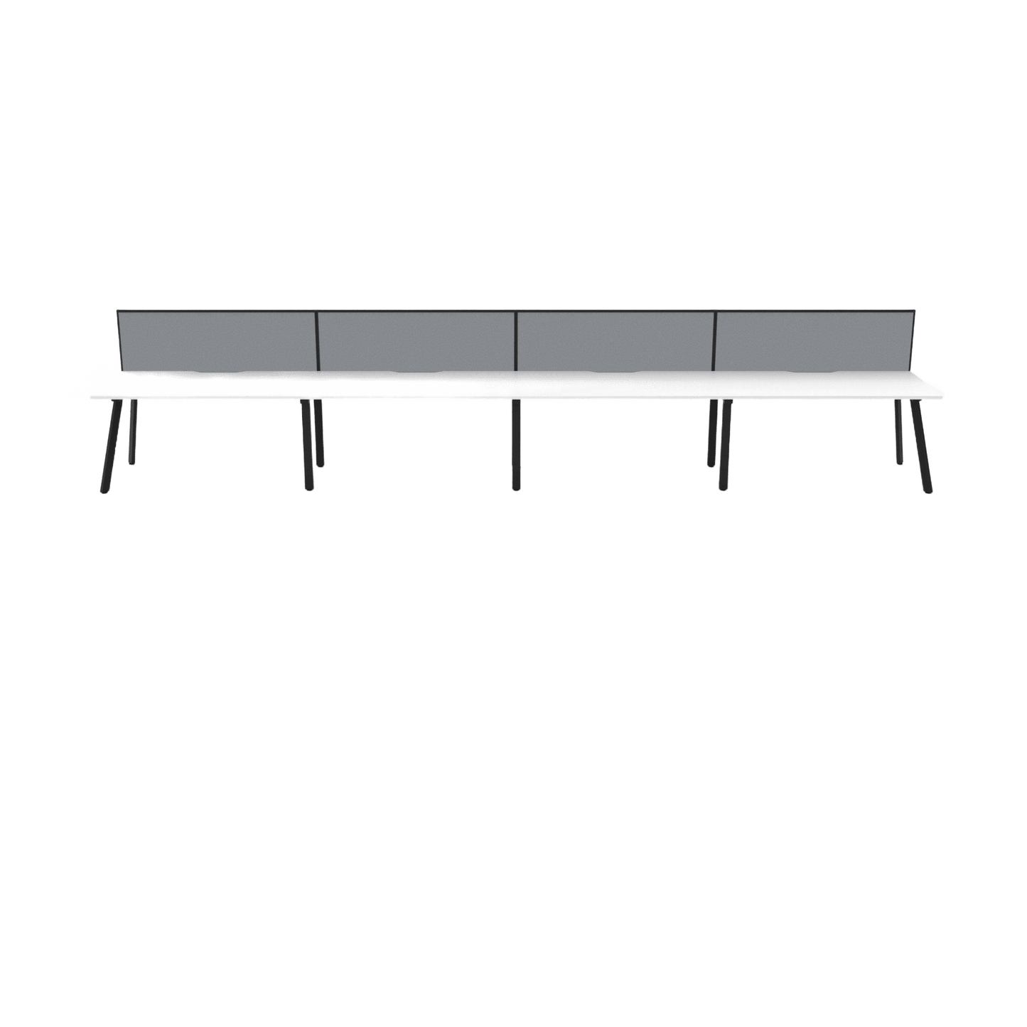 Eternity 4 Person Single Sided Workstation with Screen 4 X ( 1200 X 750 ) Black Powdercoat Grey Screen with Black Frame - Office Furniture Company