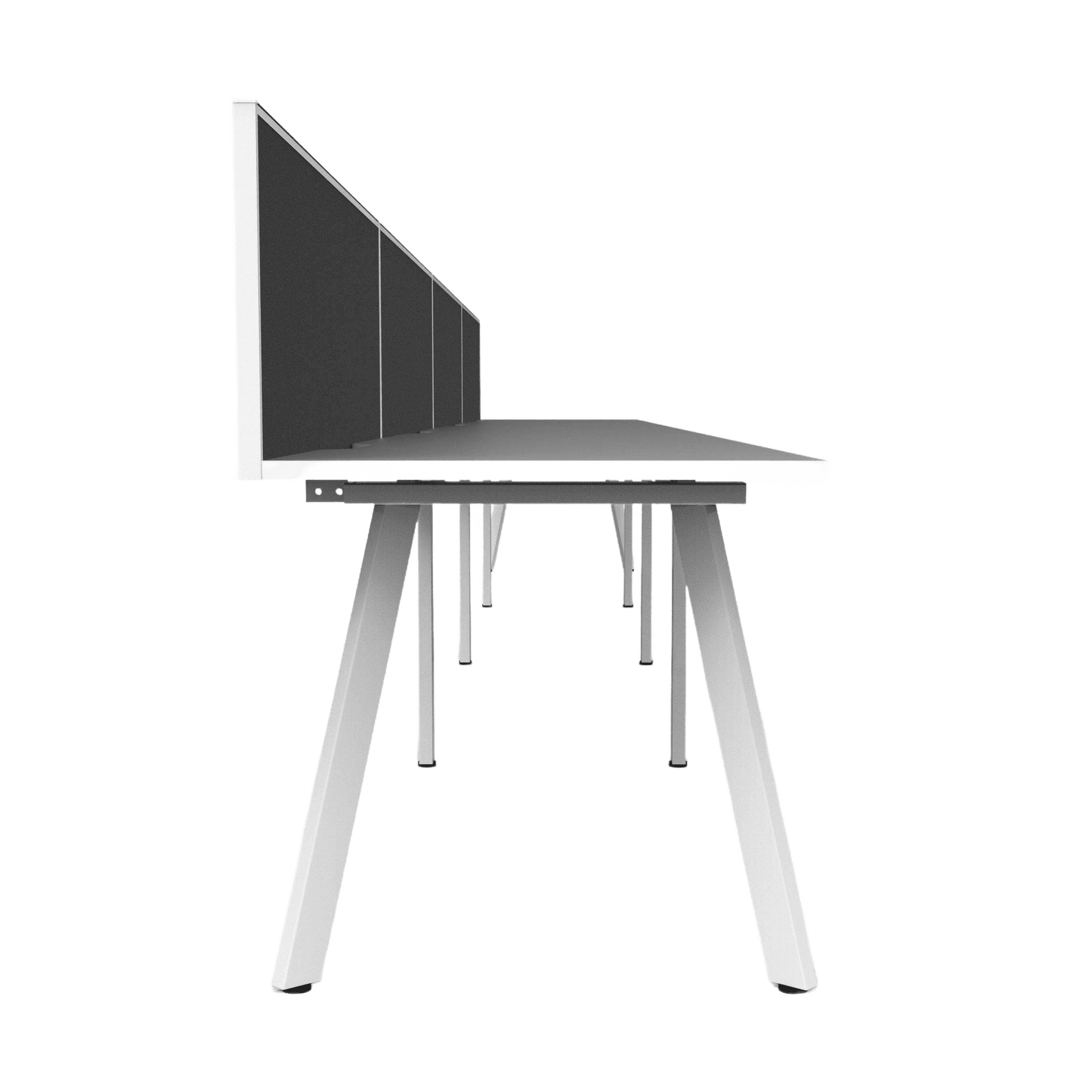 Eternity 4 Person Single Sided Workstation with Screen 4 X ( 1200 X 750 ) White Powdercoat Black Screen with White Frame - Office Furniture Company
