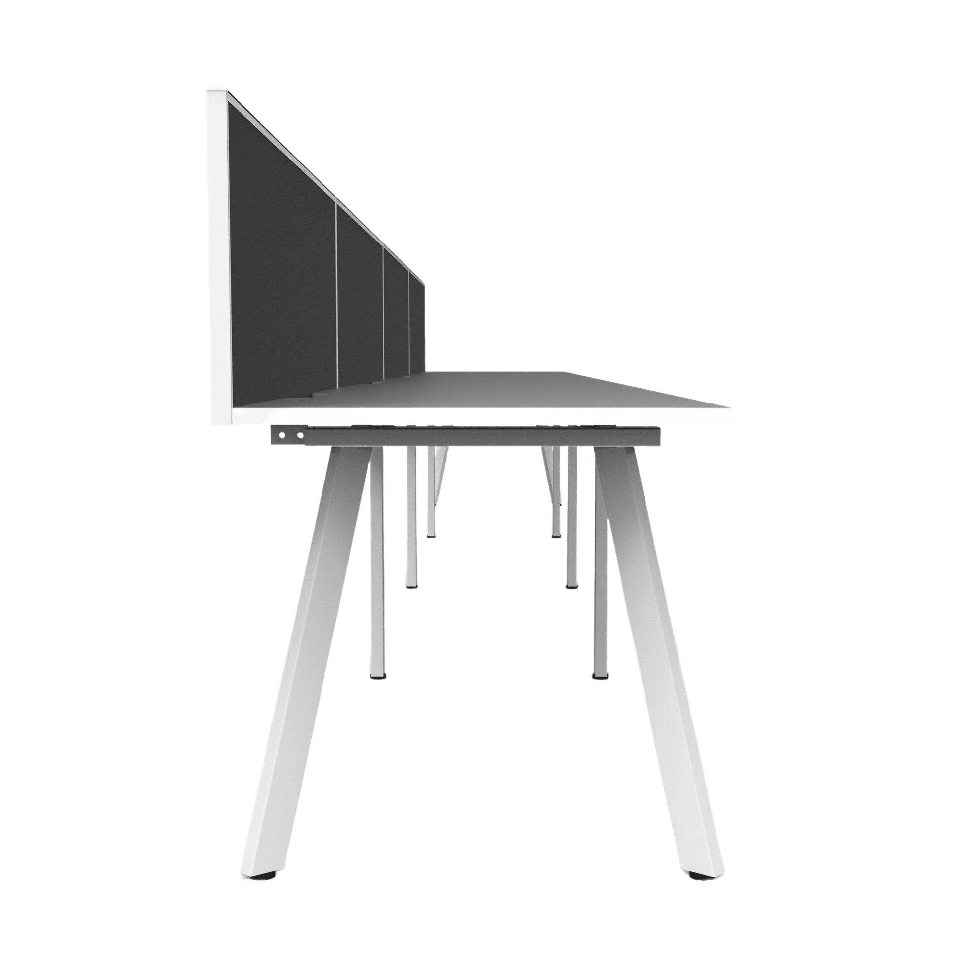 Eternity 4 Person Single Sided Workstation with Screen 4 X ( 1200 X 750 ) White Powdercoat Black Screen with White Frame - Office Furniture Company