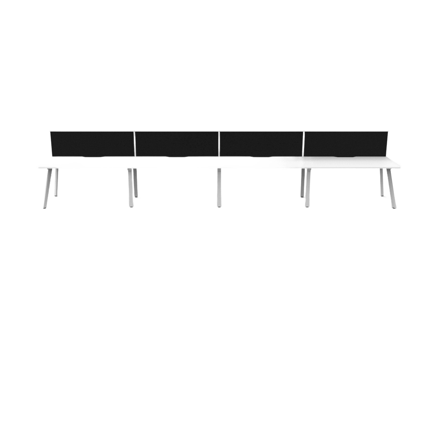 Eternity 4 Person Single Sided Workstation with Screen 4 X ( 1200 X 750 ) White Powdercoat Black Screen with White Frame - Office Furniture Company