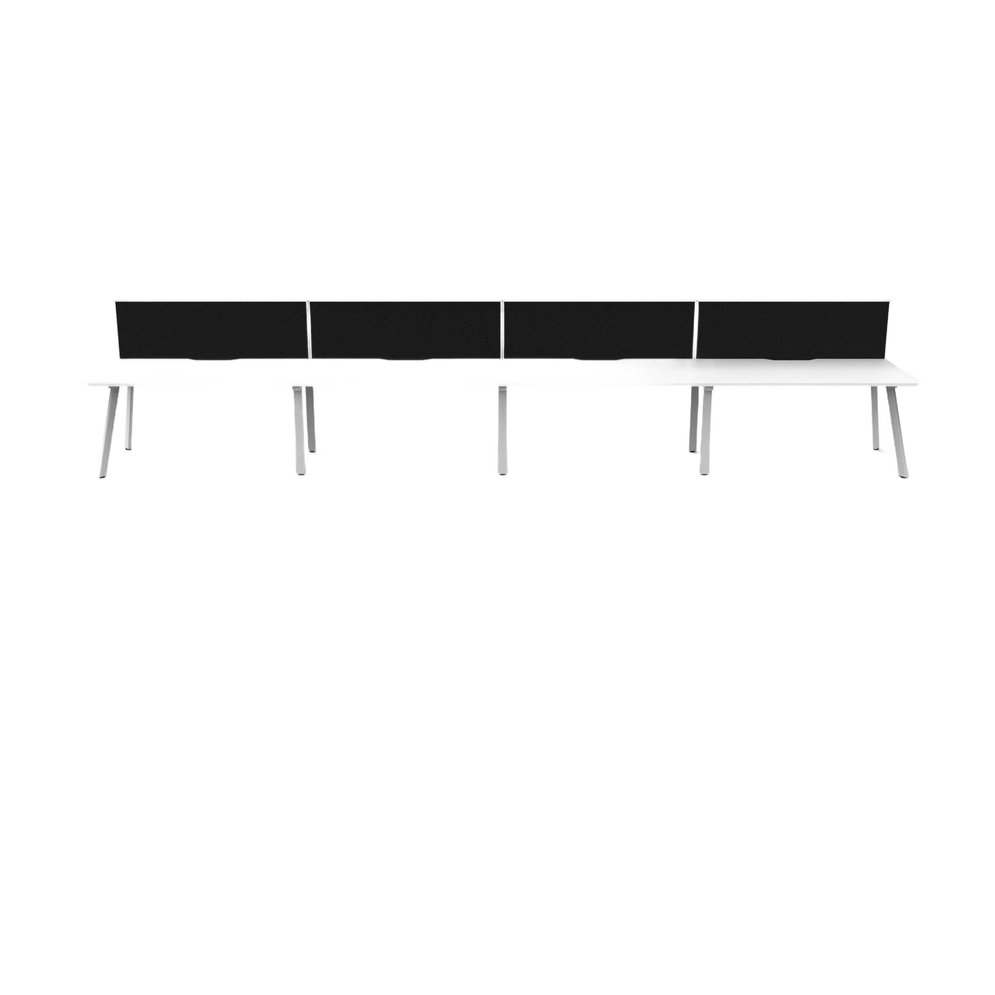Eternity 4 Person Single Sided Workstation with Screen 4 X ( 1200 X 750 ) White Powdercoat Black Screen with White Frame - Office Furniture Company