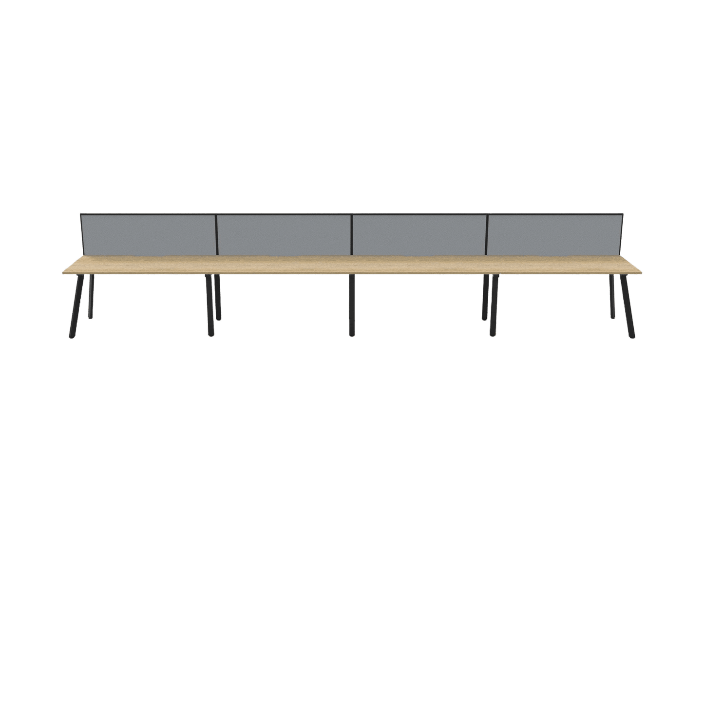 Eternity 4 Person Single Sided Workstation with Screen in Natural Oak 4 x 1200x750 Black Powdercoat Grey Screen / Black Frame