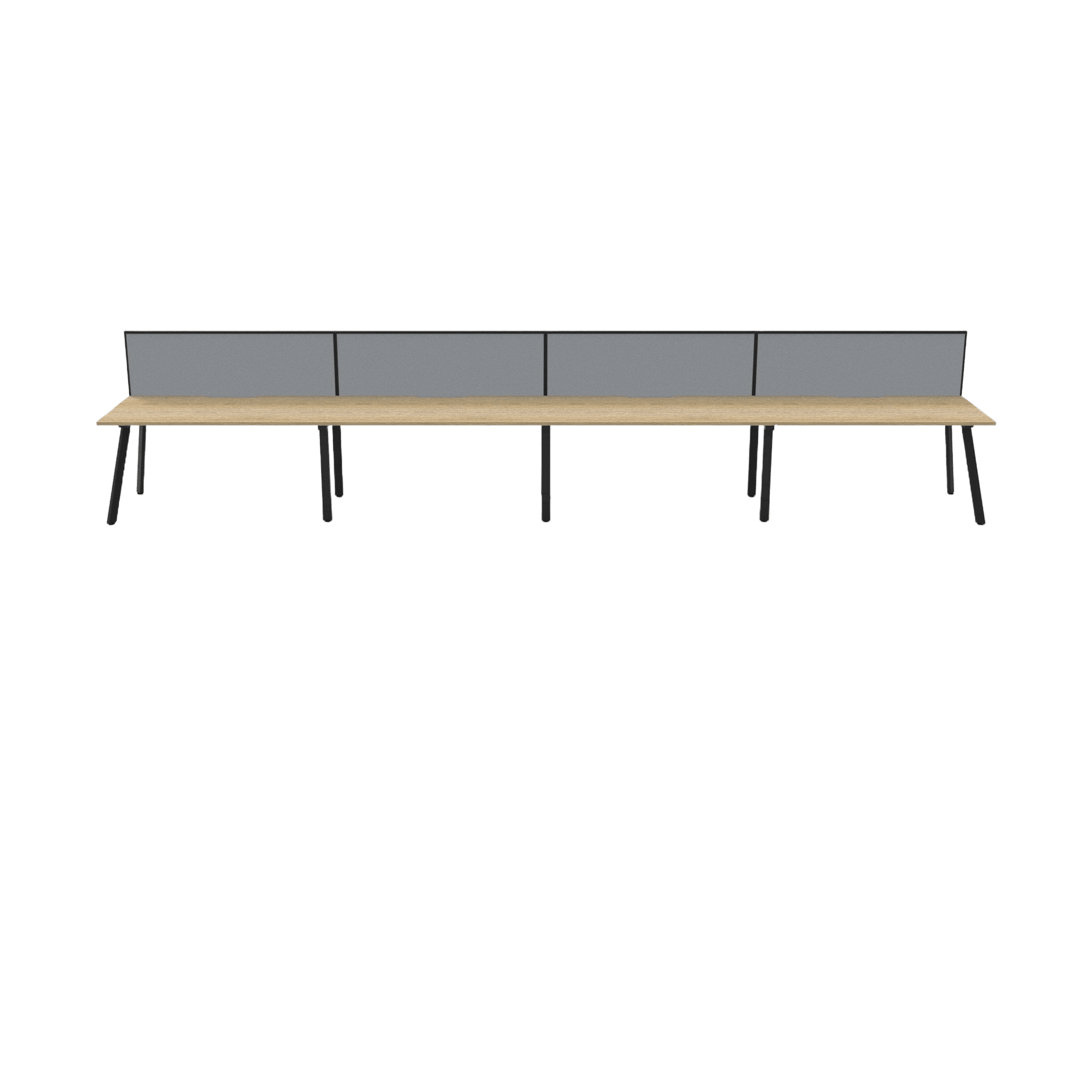 Eternity 4 Person Single Sided Workstation with Screen in Natural Oak 4 x 1200x750 Black Powdercoat Grey Screen / Black Frame