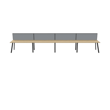 Eternity 4 Person Single Sided Workstation with Screen in Natural Oak 4 x 1200x750 Black Powdercoat Grey Screen / Black Frame