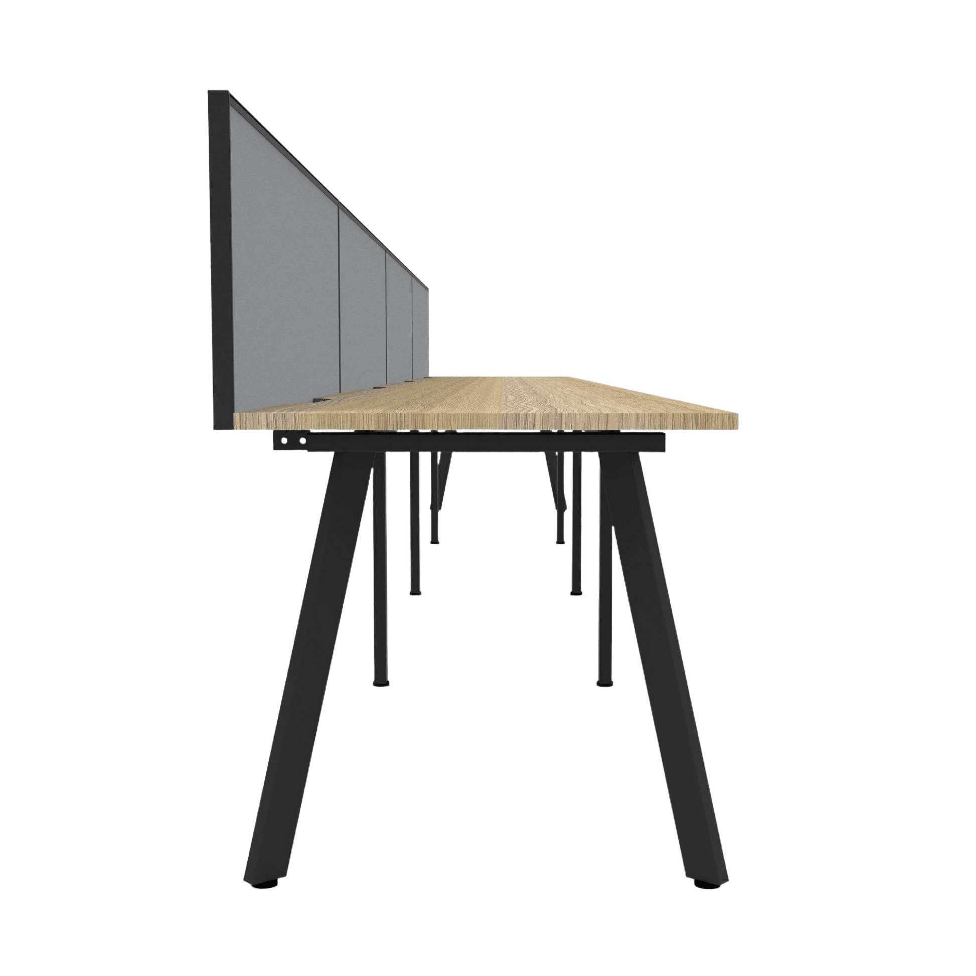 Eternity 4 Person Single Sided Workstation with Screen in Natural Oak 4 x 1200x750 Black Powdercoat Grey Screen / Black Frame