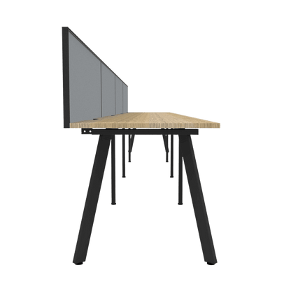 Eternity 4 Person Single Sided Workstation with Screen in Natural Oak 4 x 1200x750 Black Powdercoat Grey Screen / Black Frame