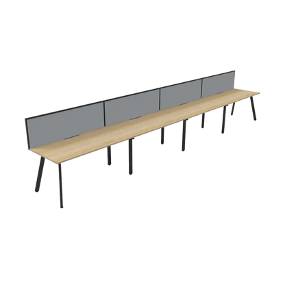 Eternity 4 Person Single Sided Workstation with Screen in Natural Oak 4 x 1200x750 Black Powdercoat Grey Screen / Black Frame