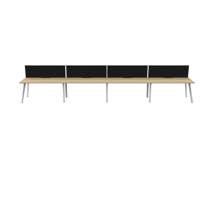 Eternity 4 Person Single Sided Workstation with Screen in Natural Oak 4 x 1200x750 White Powdercoat Black Screen / White Frame