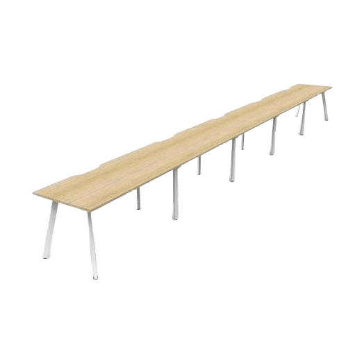 Eternity 5 Person Single Sided Workstations 5 x 1200x750 / Natural Oak / White Powdercoat