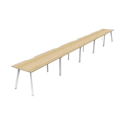 Eternity 5 Person Single Sided Workstations 5 x 1200x750 / Natural Oak / White Powdercoat