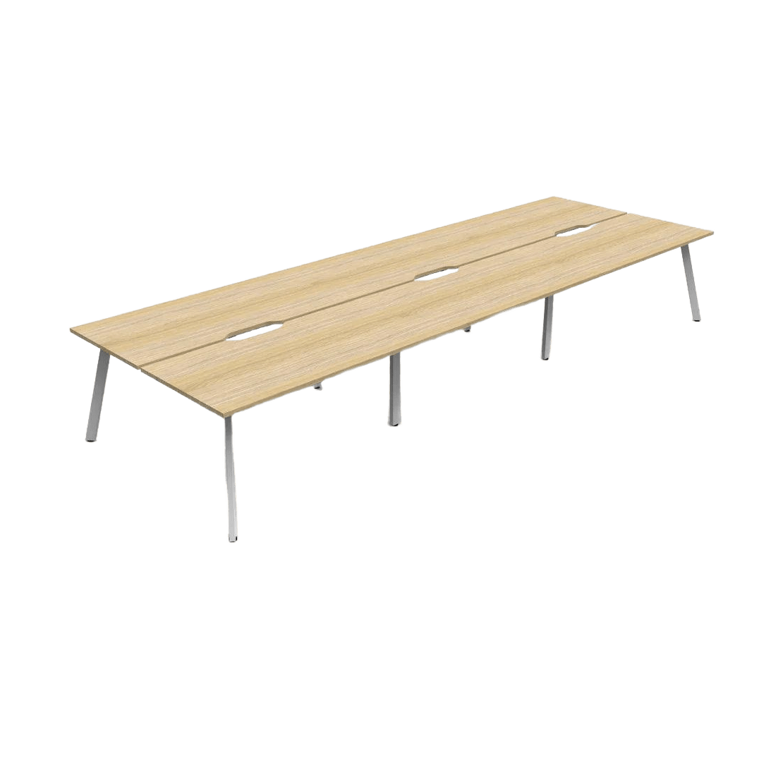 Eternity 6 Person Double Sided Workstations 6 x 1200x750 / Natural Oak / White Powdercoat