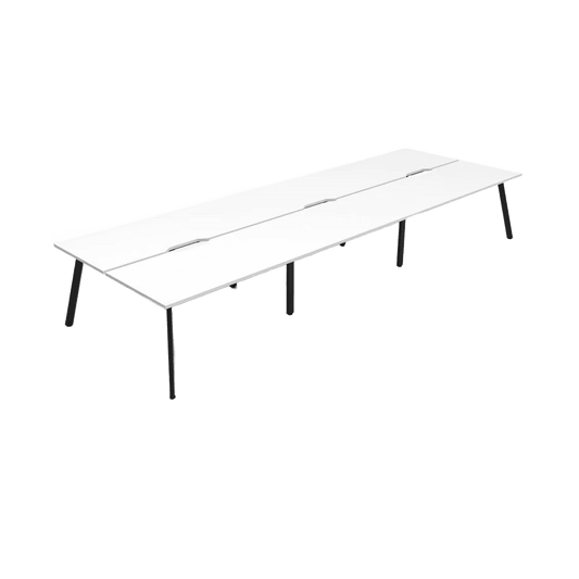 Eternity 6 Person Double Sided Workstations 6 X ( 1200 X 750 ) Natural White Black Powdercoat - Office Furniture Company