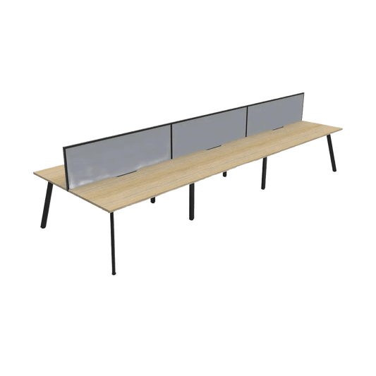 Eternity 6 Person Double Sided Workstations with Screen 6 X ( 1200 X 750 ) Natural Oak Top / Black Frame Grey Screen with Black Frame - Office Furniture Company