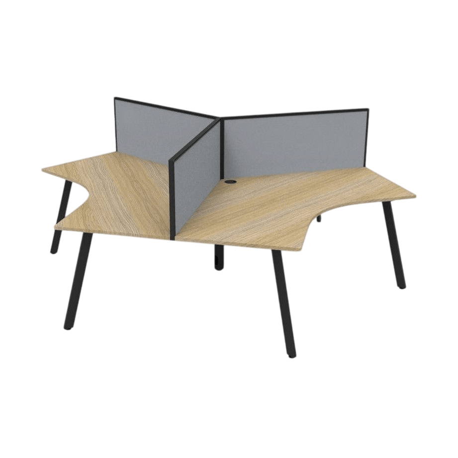 Eternity Leg 120 Degree Workstations Natural Oak Black Powdercoat With Screen