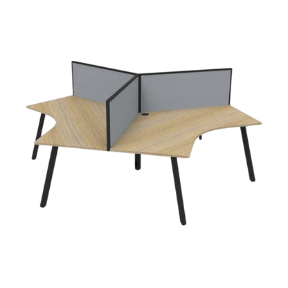 Eternity Leg 120 Degree Workstations Natural Oak Black Powdercoat With Screen
