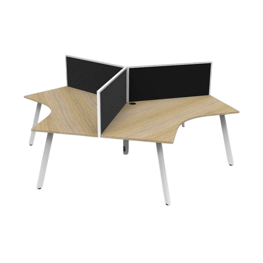 Eternity Leg 120 Degree Workstations Natural Oak White Powdercoat With Screen