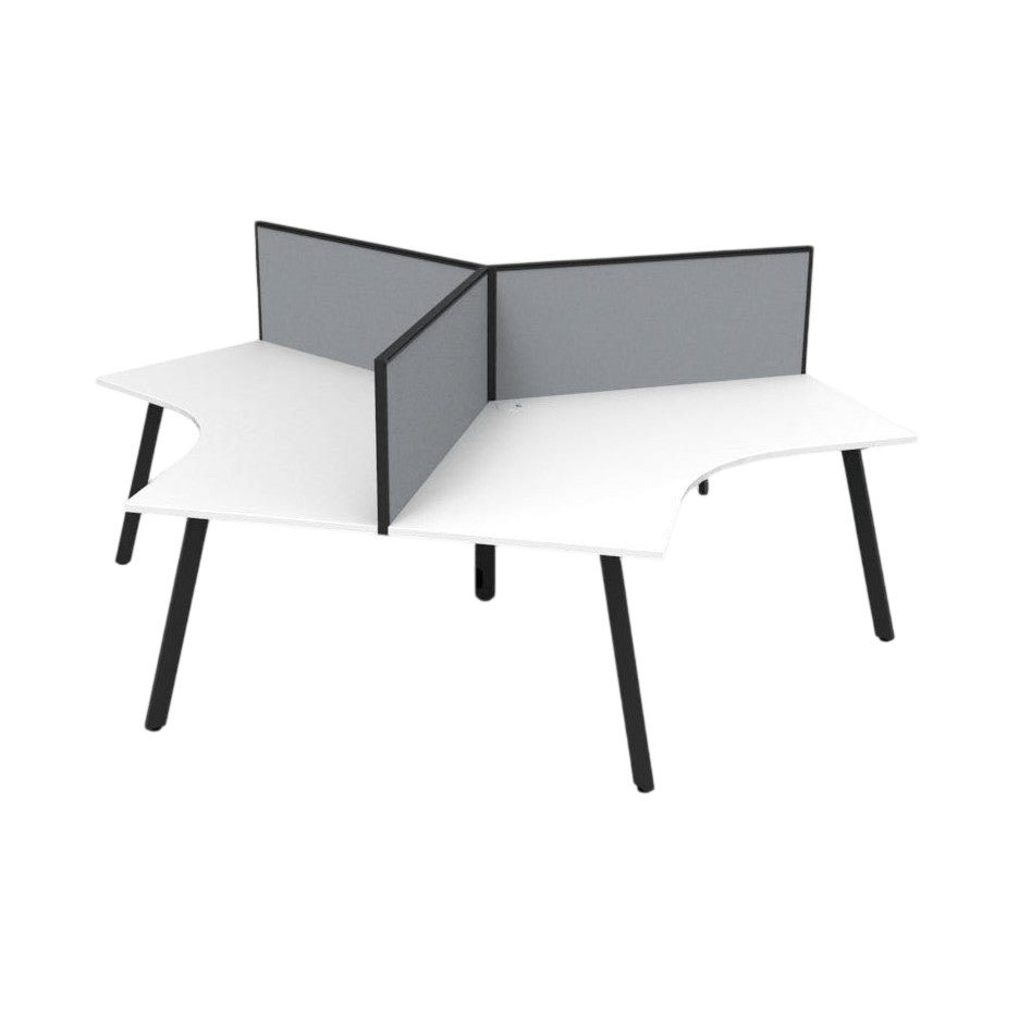 Eternity Leg 120 Degree Workstations White Black Powdercoat With Screen