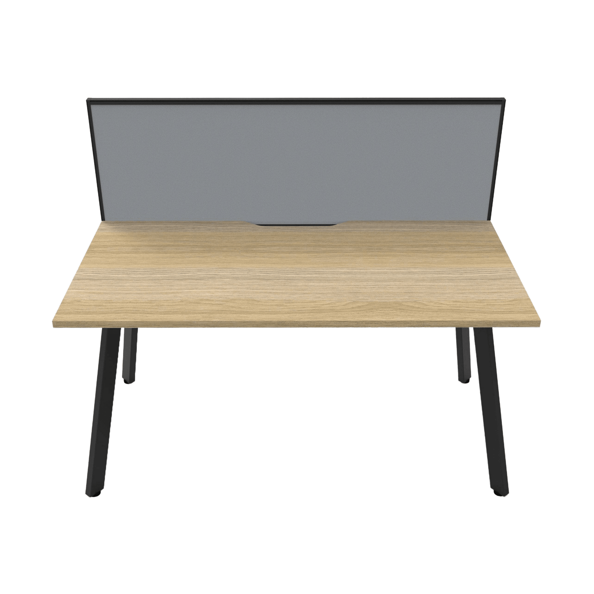 Eternity Single Straight Desk with Screen (Natural Oak Worktop) 1200x750 Black Powdercoat Grey Screen / Black Frame