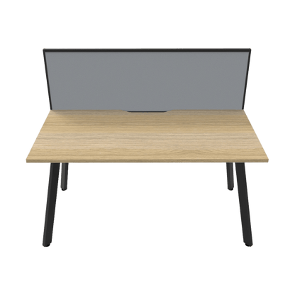 Eternity Single Straight Desk with Screen (Natural Oak Worktop) 1200x750 Black Powdercoat Grey Screen / Black Frame