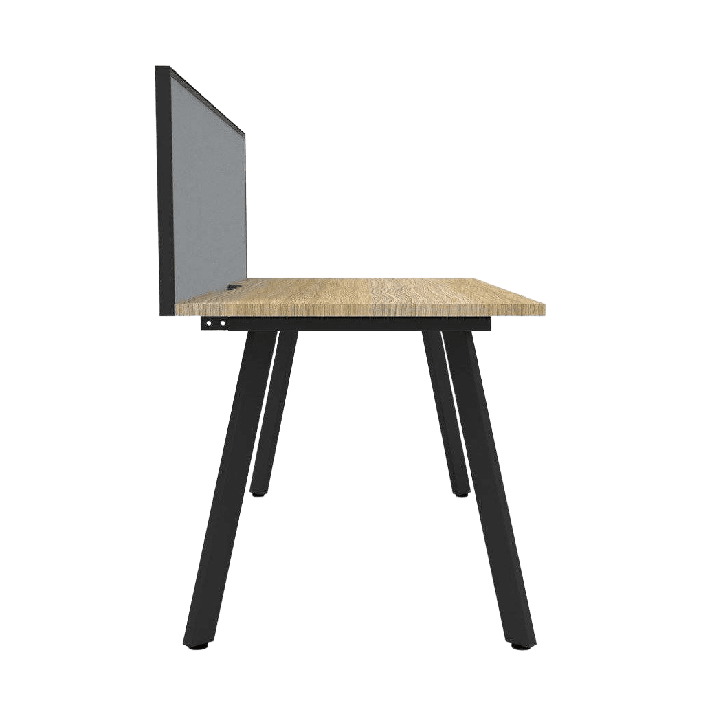 Eternity Single Straight Desk with Screen (Natural Oak Worktop) 1200x750 Black Powdercoat Grey Screen / Black Frame