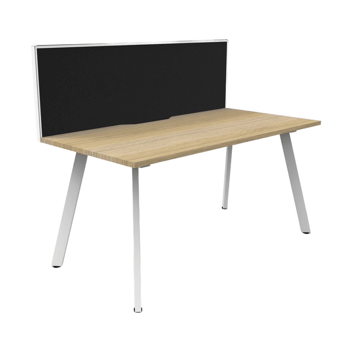 Eternity Single Straight Desk with Screen (Natural Oak Worktop) 1200x750 White Powdercoat Black Screen / White Frame