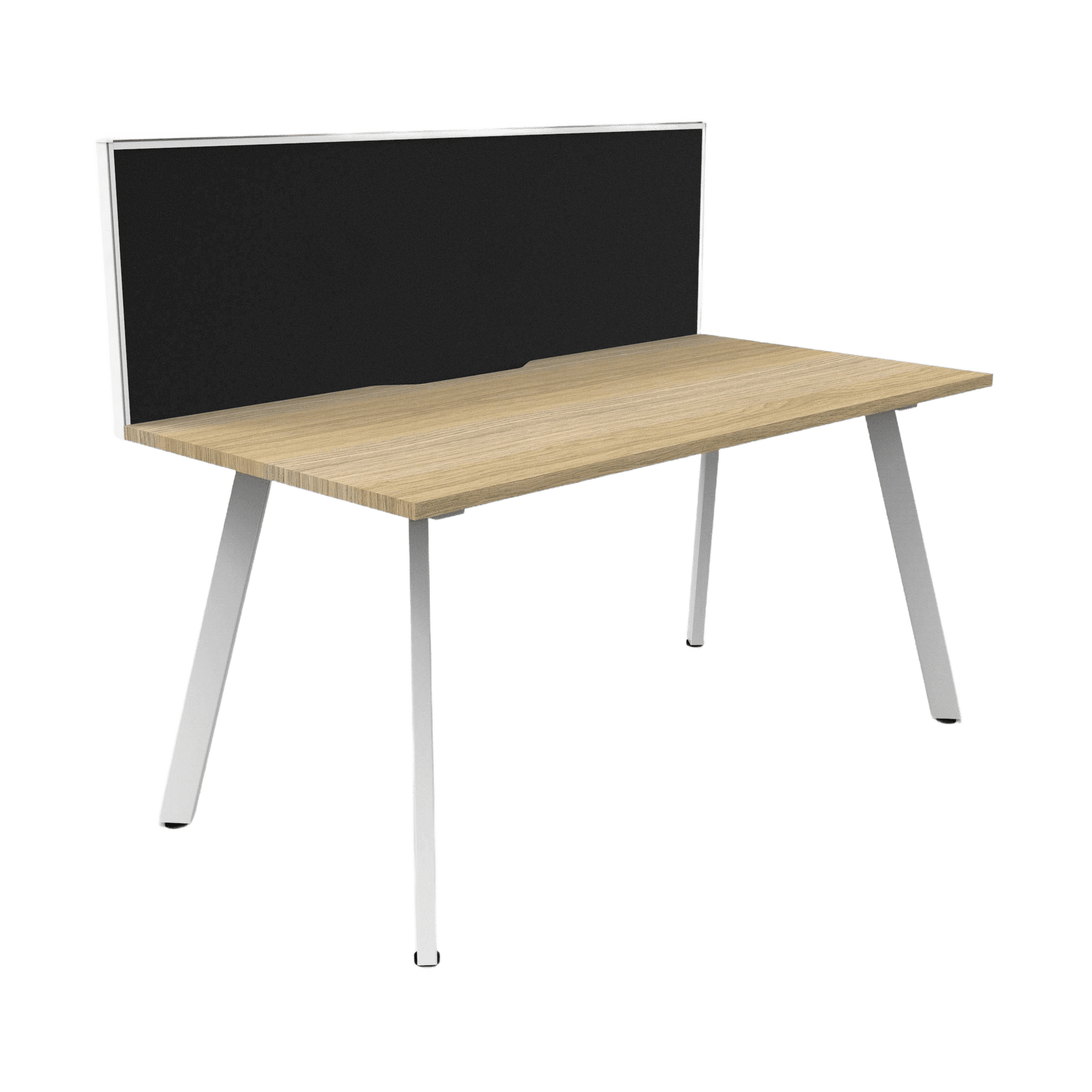 Eternity Single Straight Desk with Screen (Natural Oak Worktop) 1200x750 White Powdercoat Black Screen / White Frame